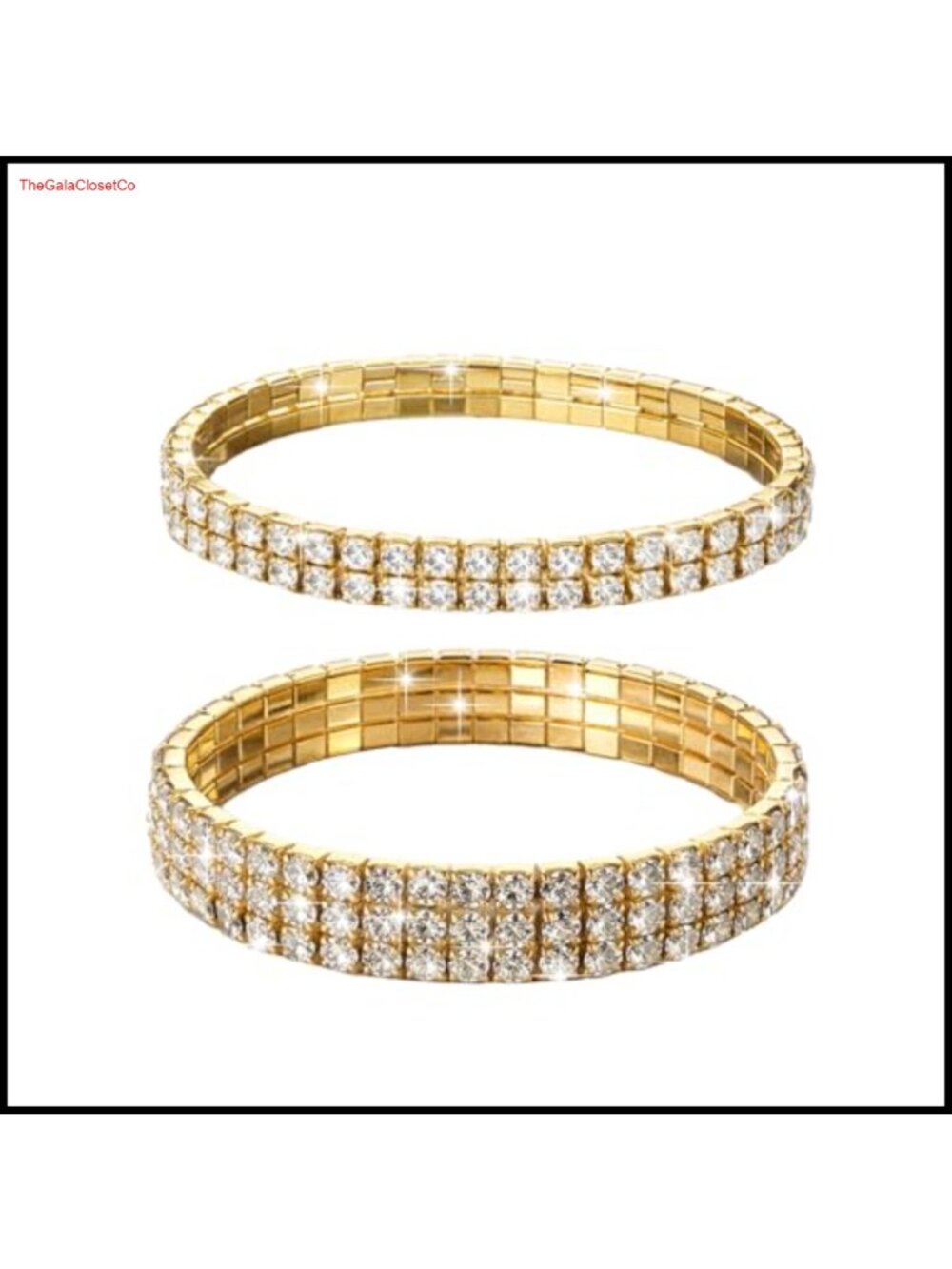 2 Pc Rhinestone Stretch Bracelet Set Stackable Crystal Bangles for Bridal